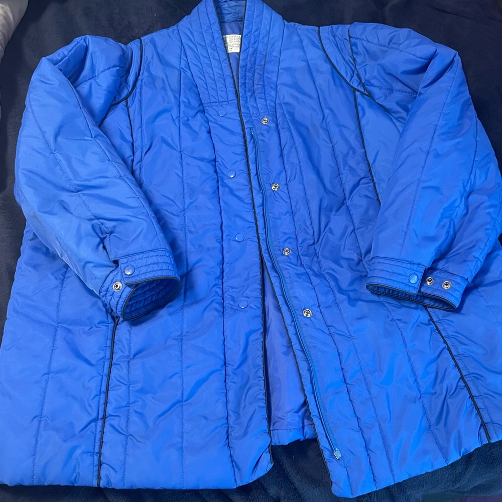 Vintage Blue Button-Up Puffer Jacket